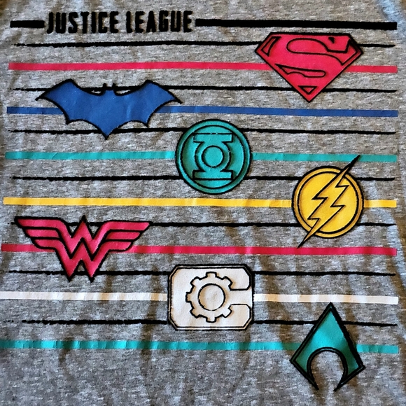 Gap x DC Comics Boys Size L T-SHIRT grey with super hero emblems - Picture 2 of 6